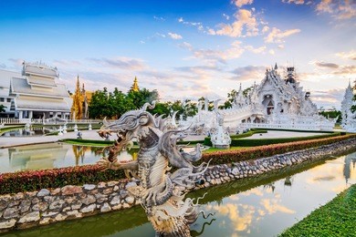 thailand temple or grand white church call wat rong khun,at chiang rai province, thailand,contemporary unconventional buddhist temple. 