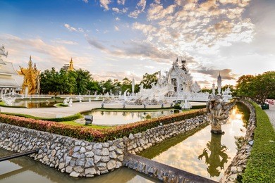 thailand temple or grand white church call wat rong khun,at chiang rai province, thailand,contemporary unconventional buddhist temple. 
