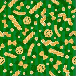 macaroni and spaghetti restaurant pattern, wallpaper, napkins for pizza, vector. seamless pattern with different types of pasta. editable vector illustration.