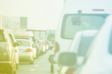 traffic jam on the road, blurred soft focus background, urban city life concept