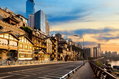 empty road near vintage building in chongqing
