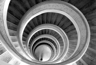 circular stairs in temple. black/white
