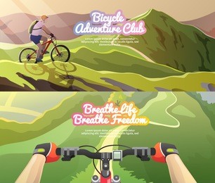 beautiful set of colorful flat vector banners on the theme: mountain biking. all items are created with love especially for your amazing projects.