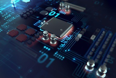 3d render of futuristic blue circuit board 