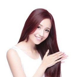 beauty woman touch her long hair isolated on white background, asian beauty