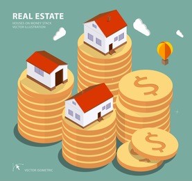 real estate concept vector illustration. price variation on real estate market. flat isometric style concept design illustration.