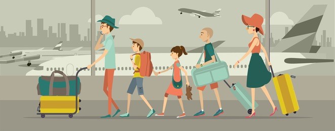 family at an airport transit 