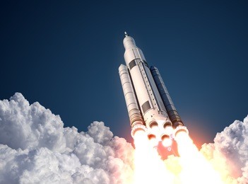 space launch system takes off. 3d scene.