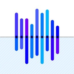 flat infographics with asymmetric blue overlapping bars and dotted center line