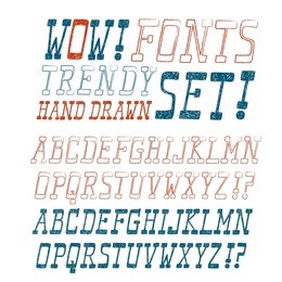 hand drawn trendy italic vector abc letters. textured outline and sketchy type. two different  fonts set for your design. 