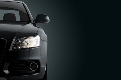 new cg 3d render of generic luxury detail black sports car driving illustration on a dark background. mockup with stylized noise effects