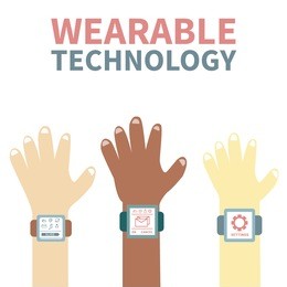 vector illustration of wearable technology: smart watches and an activity tracker. isolated background. cartoon style.