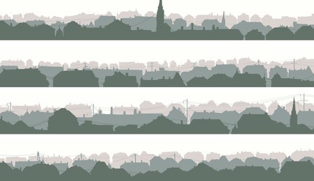 set of horizontal banners of old historic european city in pale morning tone.