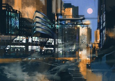 digital painting of futuristic sci-fi city,illustration 