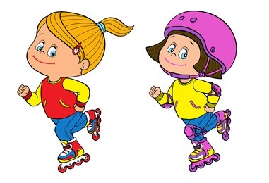 cartoon cute little / teen girl riding roller skates. rollerblading kid girl on inline skates. isolated vector illustration on a white background.