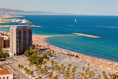 barceloneta beach in barcelona, spain. airview of the beach of barceloneta.