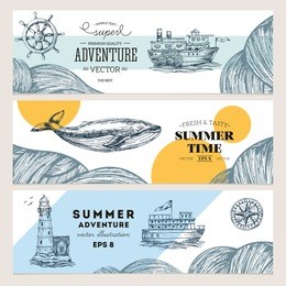 nautical elements banner collection. sea set. vector illustration