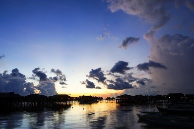 beautiful blue sky during sunrise at mabul island, sabah, borneo, malaysia 