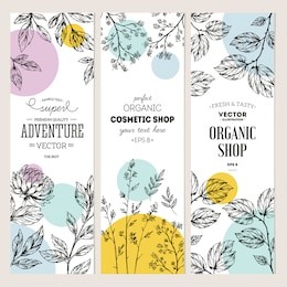 botanical banner collection. organic cosmetic. vector illustration