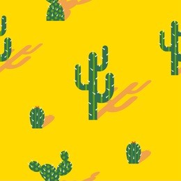 solar seamless pattern with cactus in the desert, in a trendy flat style