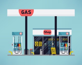 cool detailed vector modern flat design gas filling station. transport related service building  gasoline and oil station with shop