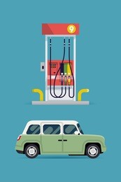 cool detailed vector flat design elements on transport with gas station pump and modern city car