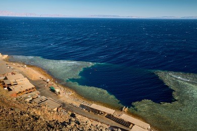 red sea coastline with famous diving destination - blue hole. egypt