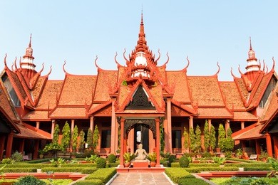 exterior of the national museum of cambodia in phnom penh in cambodia against blue sky