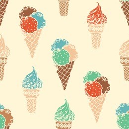 seamless retro ice-cream pattern. ice-cream cones on light background. vector boundless background. can be used for children wallpapers, web site background or wrapping paper.