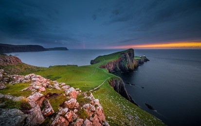 isle of skye, scotland. neist point during a very cloudy sunset.