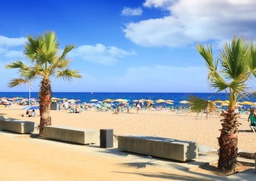beaches, coast with clouds  in spain. calella city.