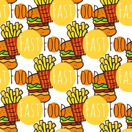 hand drawn seamless pattern with fast food. doodle street food. fries potato and burgers background. for menu or flyer, packaging design