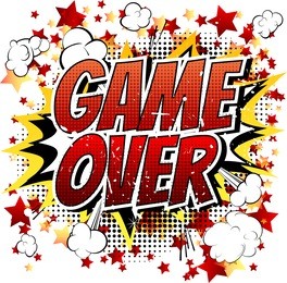 game over - comic book, cartoon expression isolated on white background.