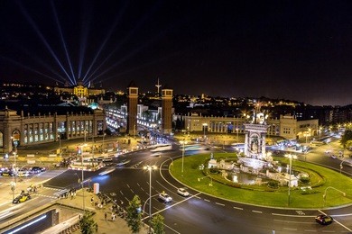 view of the center barcelona. spain in a summer night