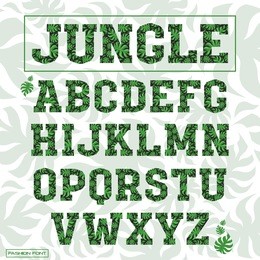 serif decorative font covered palm leaves pattern