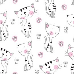 seamless cute cat pattern vector illustration
