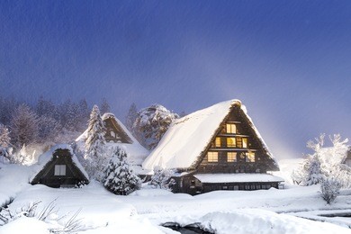 world heritage shirakawago in winter, japan