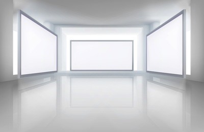 pictures in art gallery. vector illustration.