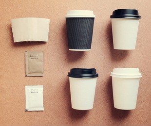 coffee cup mock up for identity branding from top view with retro filter effect