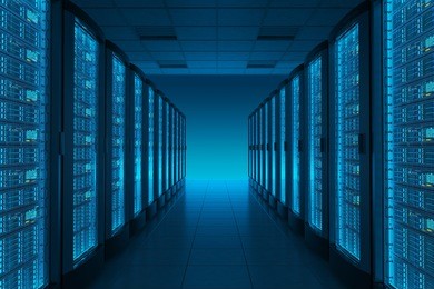 server room in datacenter. hosting services.