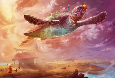 illustration: the flying turtle - one story of the "song of the sea" series. - scene design - fantasy topic - fantastic / realistic style