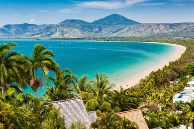 port douglas beach and ocean on sunny day, queensland, australia