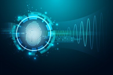 abstract technology background.security system concept with fingerprint letter p sign.vector illustration