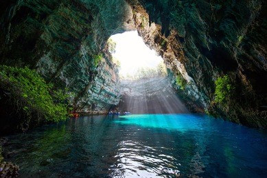 famous melissani lake on kefalonia island - greece