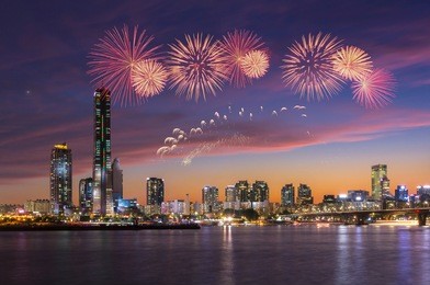 fireworks festival and seoul city, south korea.