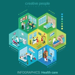 flat 3d isometric health care hospital laboratory family doctor nurse infographic concept vector. abstract interior room cell patient customer client visitor medical staff. creative people collection.