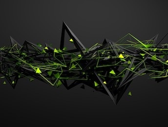 abstract 3d rendering of chaotic structure. dark background with futuristic shape in empty space.