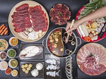 hand pick chopsticks eating japan food fresh pork  for boil