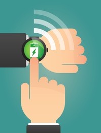 illustration of a hand pointing a smart watch with a battery