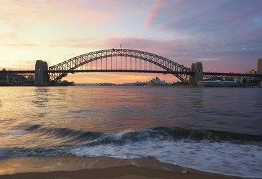 sydney harbour bridge sunrise in winter 